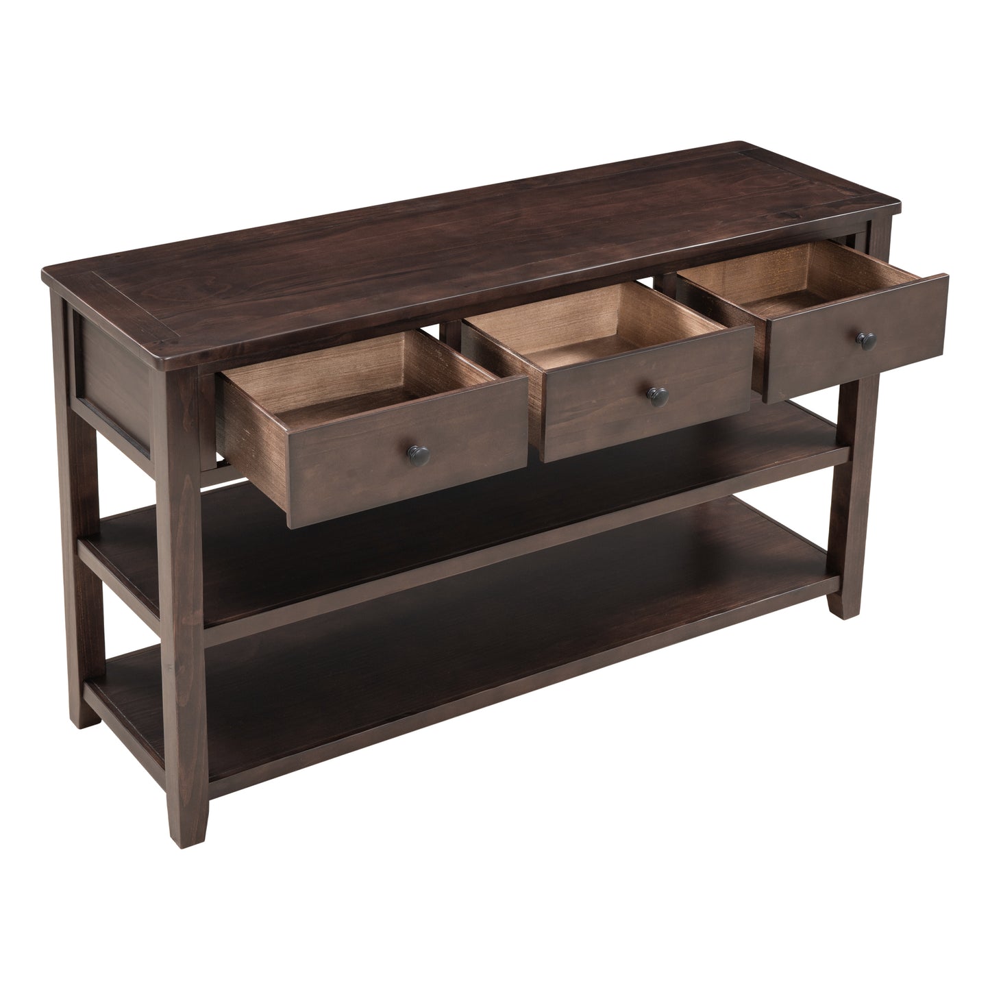 TREXM Retro Design Console Table with Two Open Shelves, Pine Solid Wood Frame and Legs for Living Room (Espresso)