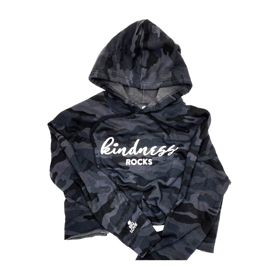 Kindness Rocks Hoodie Crop Sweatshirt|Black Camo