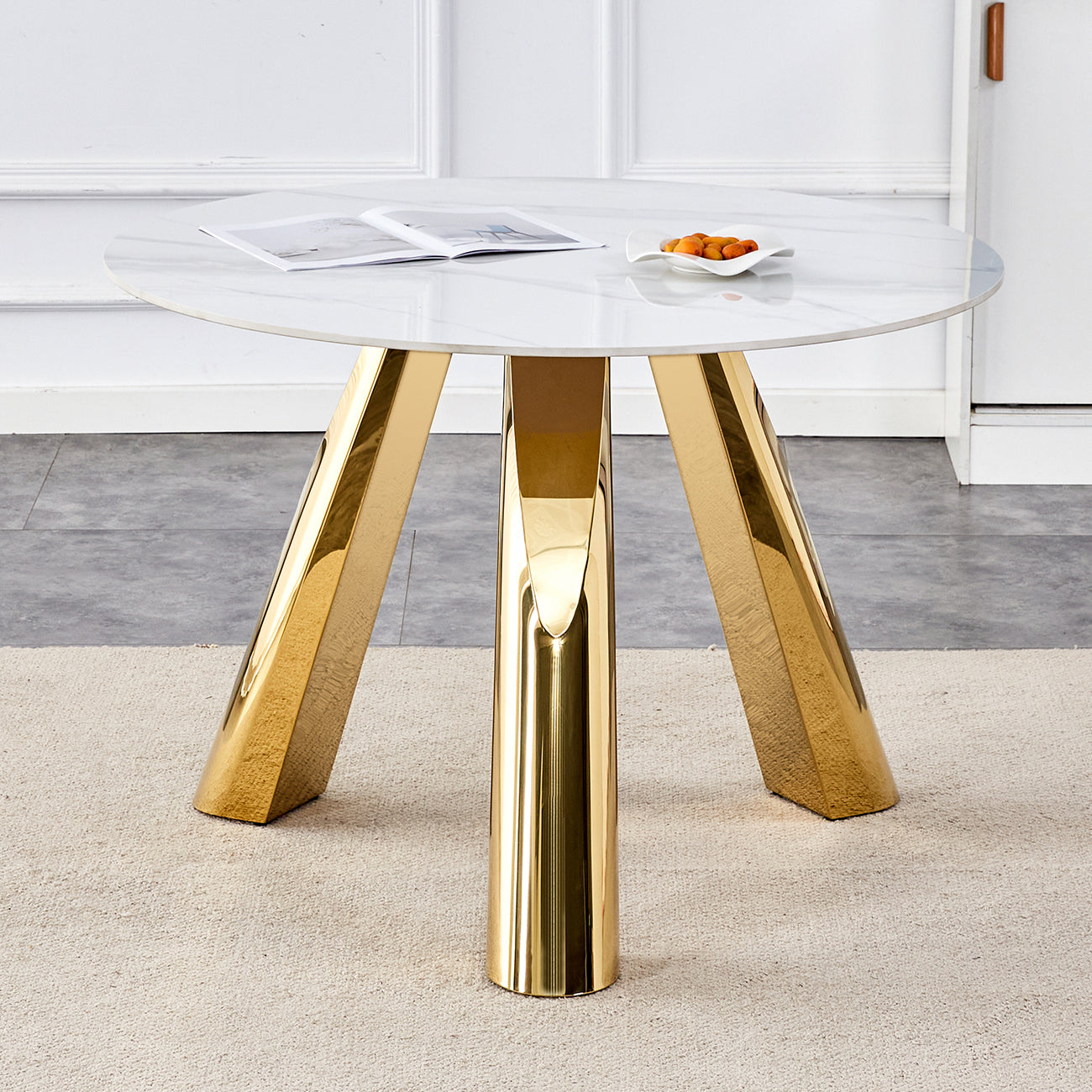 42' Luxury Sintered Stone Table: 0.45' Durable Top + 6' Steel Legs, 500lb Capacity, Stain/Heat-Resistant White/Gray Veined Surface - Modern Minimalist Design