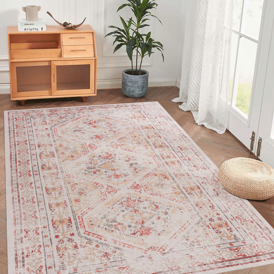 Naar 3x5 Area Rug - Beige Area Rugs - Kid & Pet Friendly Washable Rugs 3x5 - Non Shedding 3x5 Area Rugs - Foldable 3 x 5 Area Rug Washable Non Slip - Eco-Friendly 3x5 Rugs with Low-Pile (Beige, 3'x5')