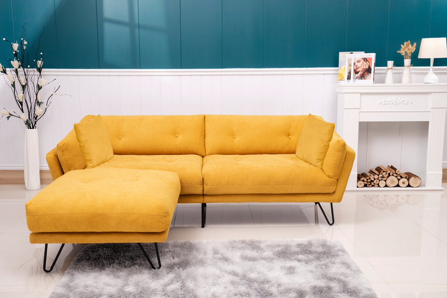 2148 sofa includes 2 pillows 85.8" yellow chenille fabric sofa for small spaces