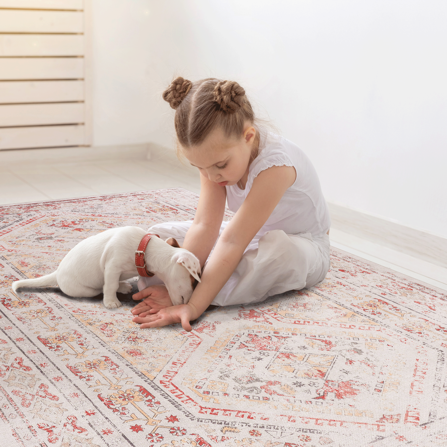 Naar 3x5 Area Rug - Beige Area Rugs - Kid & Pet Friendly Washable Rugs 3x5 - Non Shedding 3x5 Area Rugs - Foldable 3 x 5 Area Rug Washable Non Slip - Eco-Friendly 3x5 Rugs with Low-Pile (Beige, 3'x5')