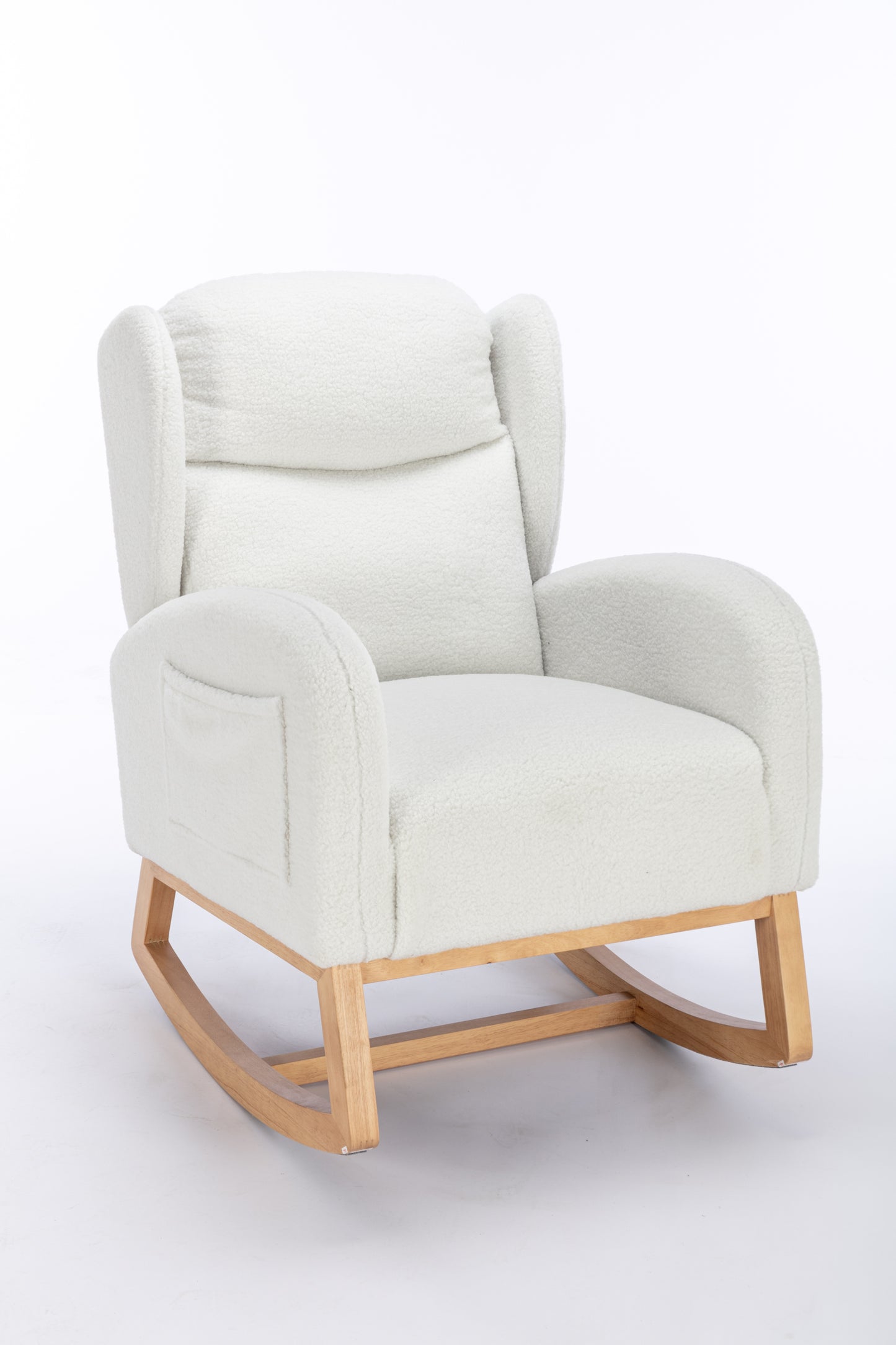 049-Teddy Fabric Rocking Chair With Packet Wood Legs,Ivory