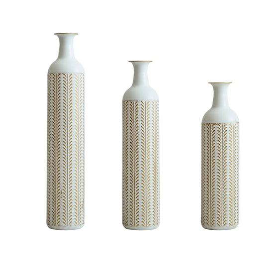 Floor Metal Vase Modern Style Decoration Home White Metal Vase 3-piece Set Gorgeous Home Decoration Large Glazed Metal Vase