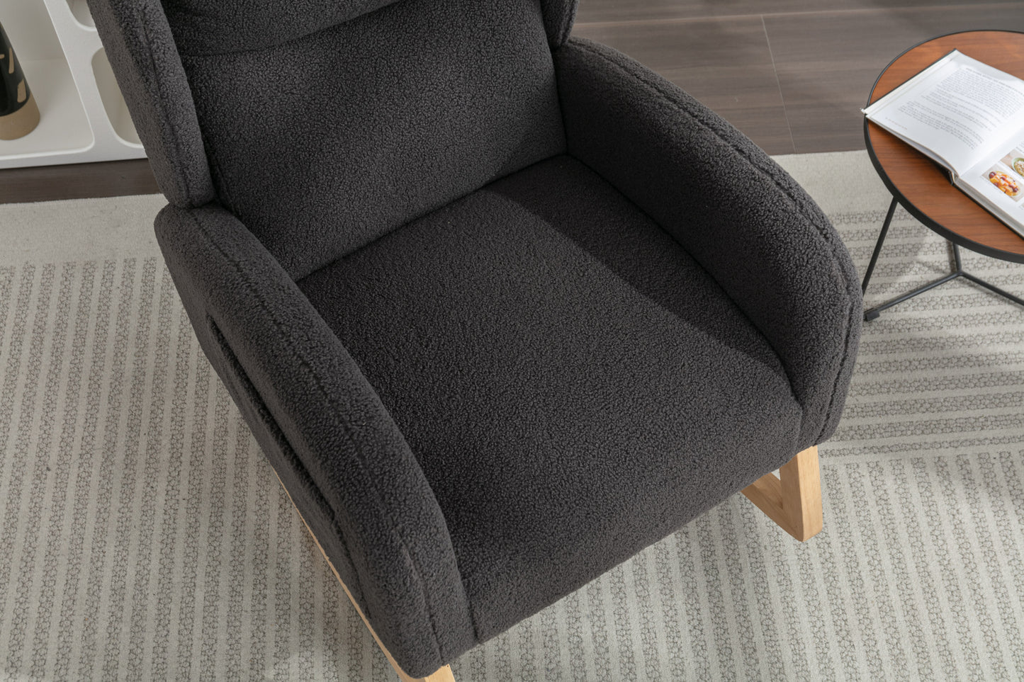 049-Teddy Fabric Rocking Chair With Packet Wood Legs,Dark Gray