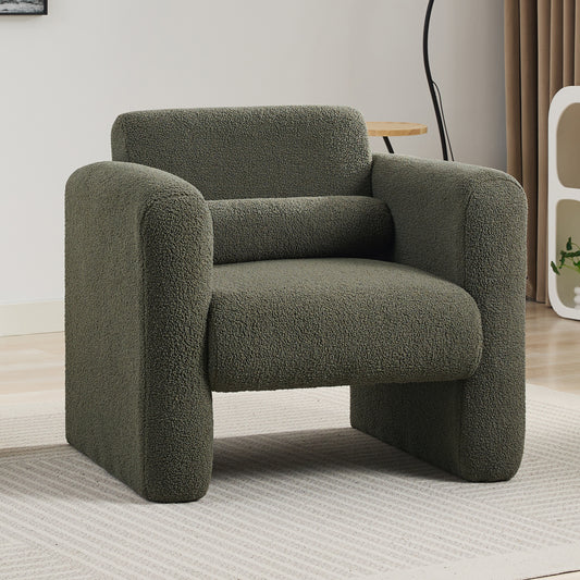 Modern Accent Chair Lambskin Sherpa Fabric Upholstered Comfy Reading Arm Chair Seaweed Green