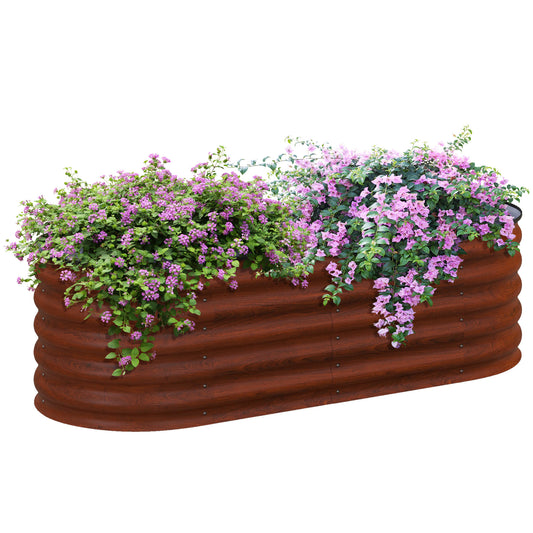 Outsunny 5' x 2' x 1.4' Galvanized Raised Garden Bed Kit, Outdoor Metal Elevated Planter Box with Safety Edging, Easy DIY Stock Tank for Growing Flowers, Herbs & Vegetables, Brown
