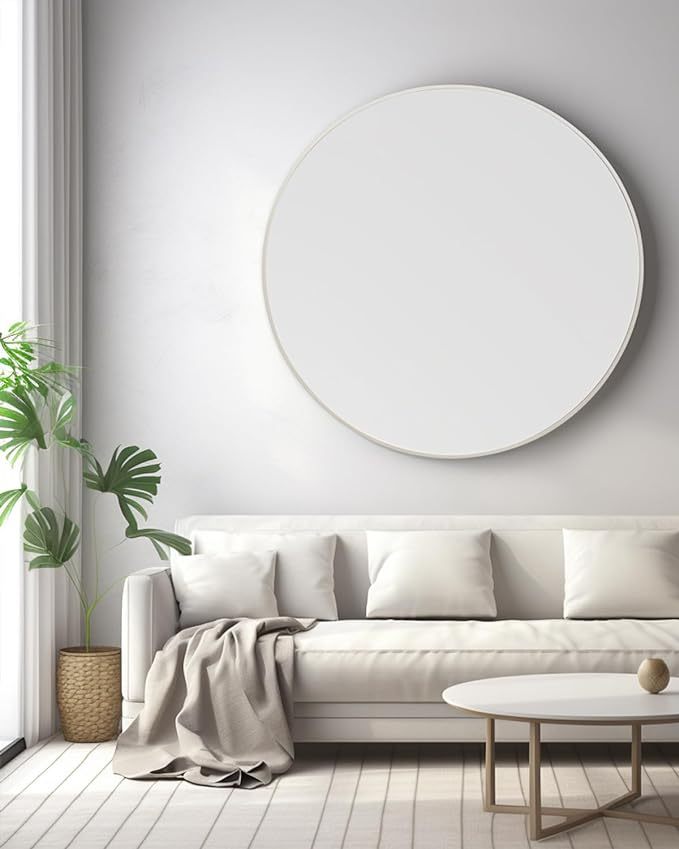 Silver 42 Inch Metal Round Bathroom Mirror