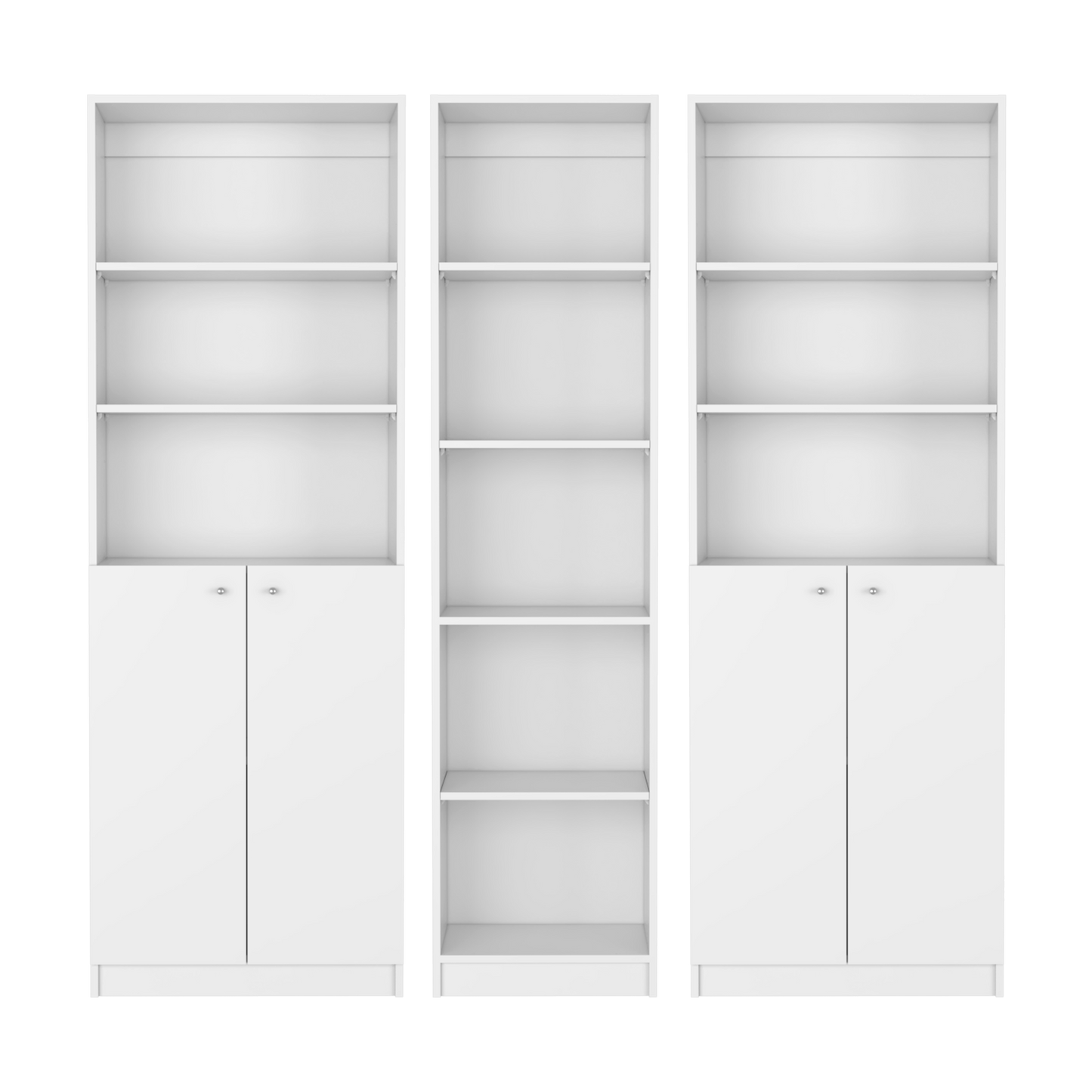 Levan 3 Piece Living Room Set with 3 Bookcases, White