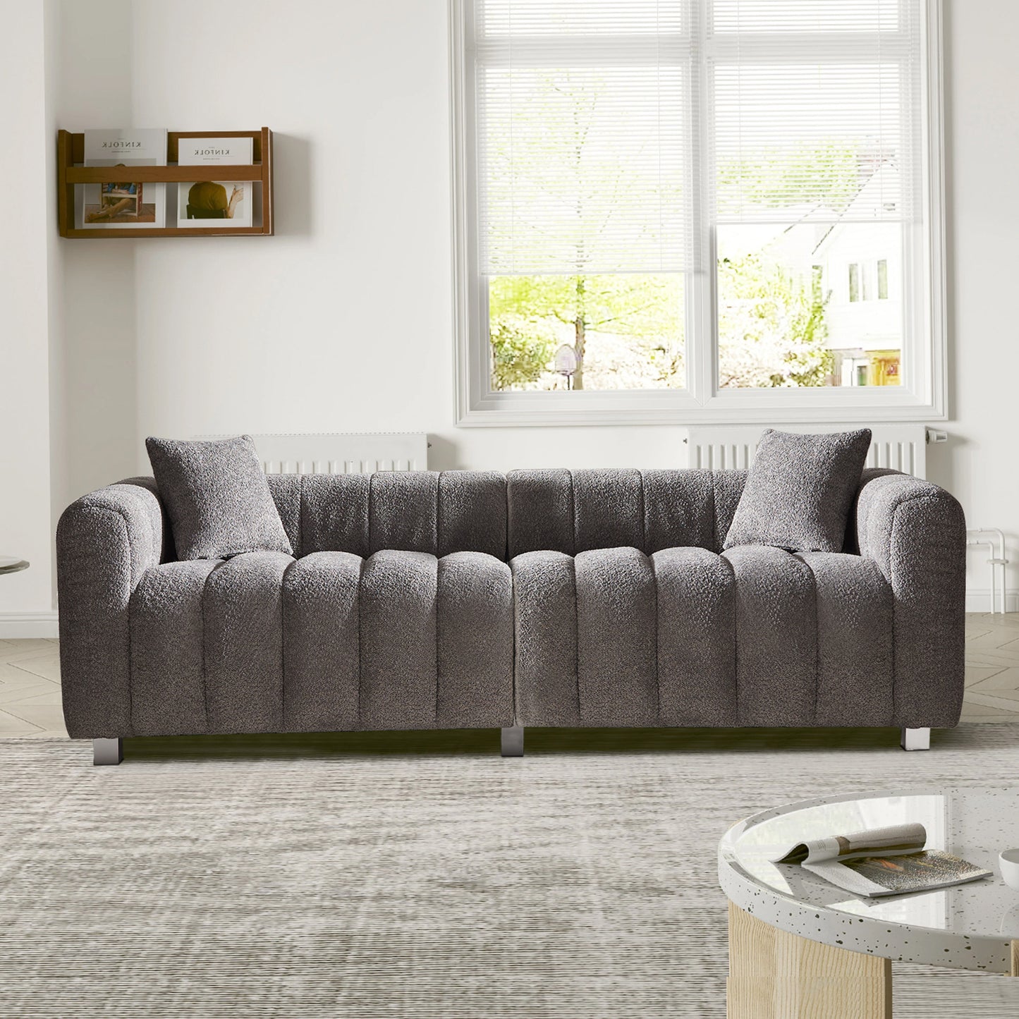 87.4'' Premium Velvet Sofa 3-Seater Loveseat, Modern Bubble Upholstered Couch with Metal Base Legs and 2 Pillows for Living Room, Bedroom.