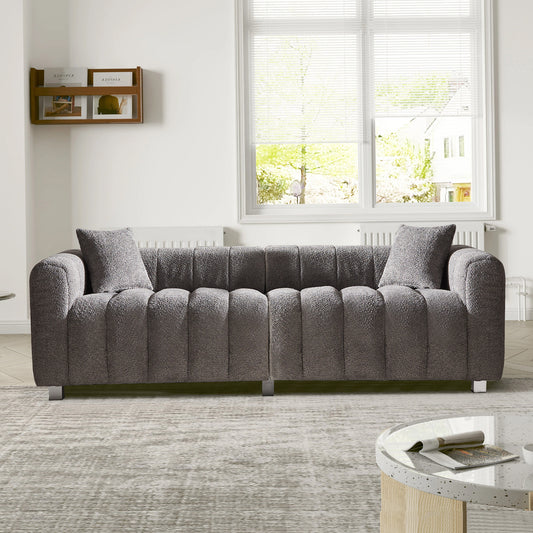 87.4'' Premium Velvet Sofa 3-Seater Loveseat, Modern Bubble Upholstered Couch with Metal Base Legs and 2 Pillows for Living Room, Bedroom.
