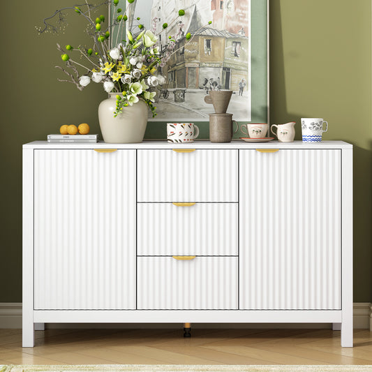 U_STYLE Sideboard with Wave Design - 3 Adjustable Shelves, 3 Drawers & Soft-Close Doors, Storage Console Table with Metal Handles, Suitable for Study, Hallway and Living Room, 3 Colors