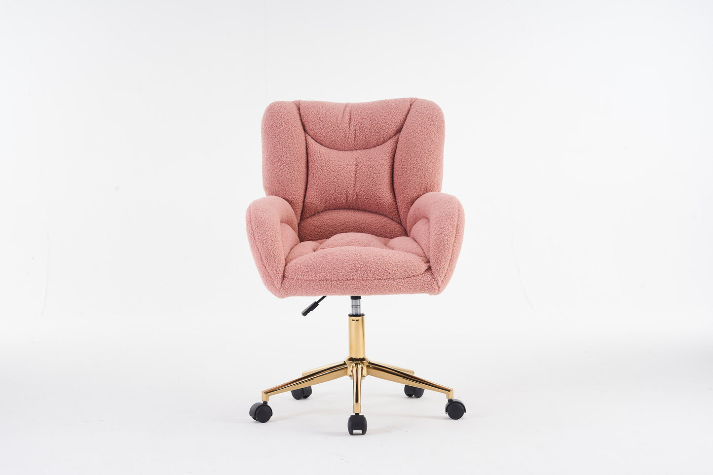 005-Teddy Fabric 360 Swivel Home Office Chair With Gold Metal Base And Universal Wheels,Pink