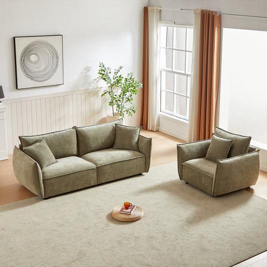 3-Seater + 1-Seater Combo Sofa Modern Living Room Sofa, Linen Fabric Sofa, Wooden Frame with 3 Pillows, Apartment Sofa Furniture