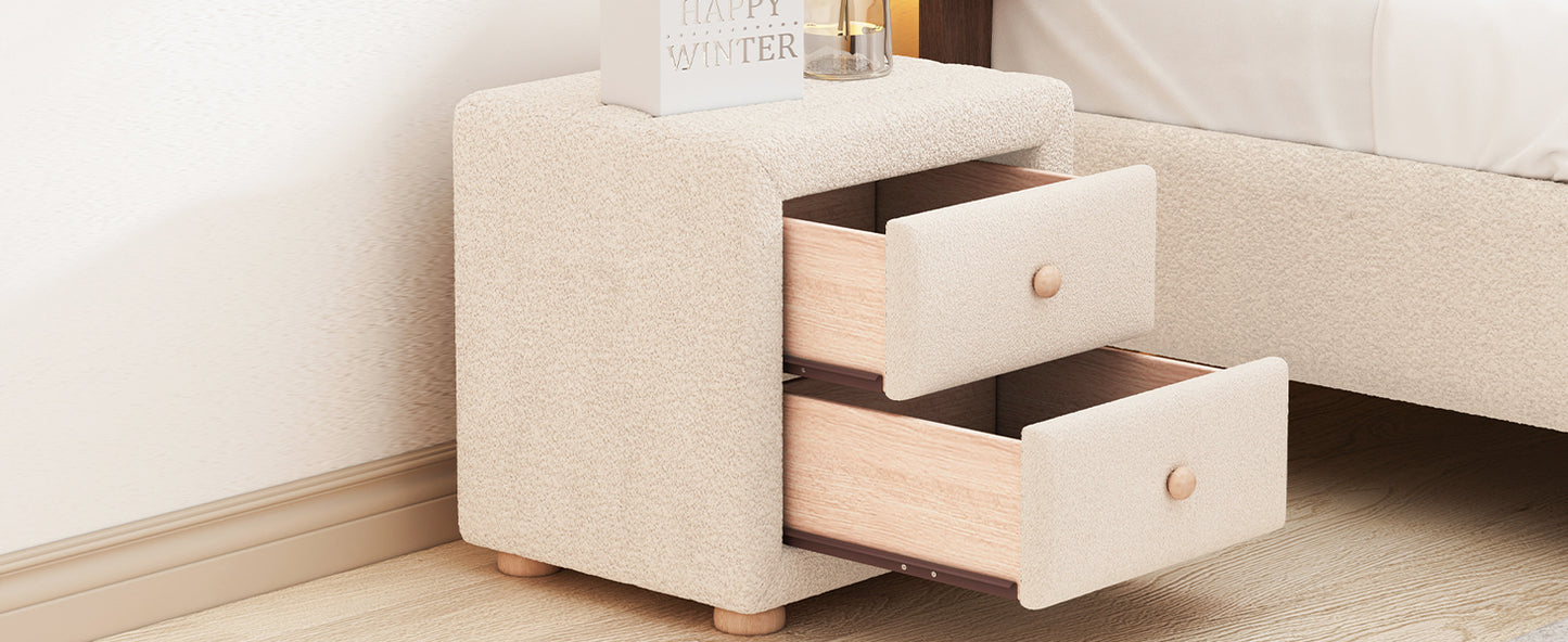 Teddy Fleece Nightstand with 2 Drawers, Beige