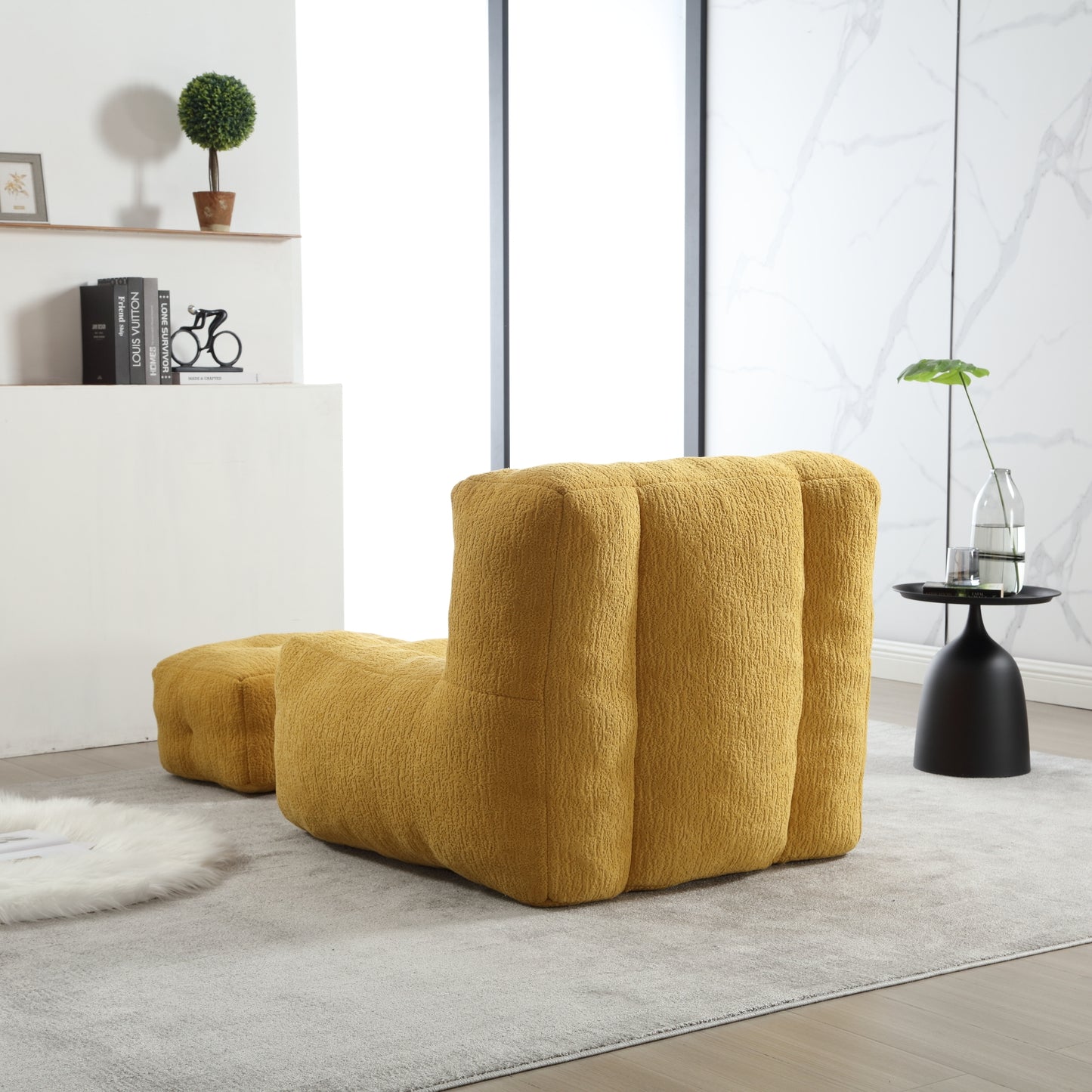 Fluffy bean bag chair, comfortable bean bag for adults and children, super soft lazy sofa chair with memory foam and ottoman, indoor modern focus bean bag chair for living room, bedroom, apartment