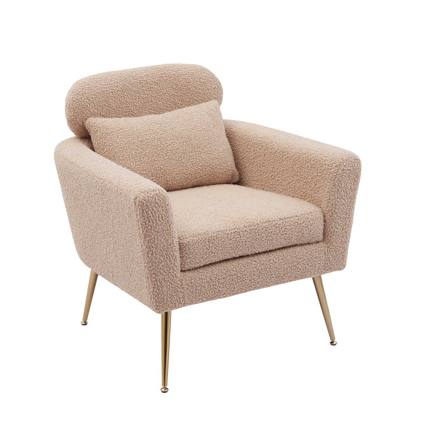 29.5"W Modern Boucle Accent Chair Armchair Upholstered Reading Chair Single Sofa Leisure Club Chair with Gold Metal Leg and Throw Pillow for Living Room Bedroom Dorm Room Office, Light Camel Boucle