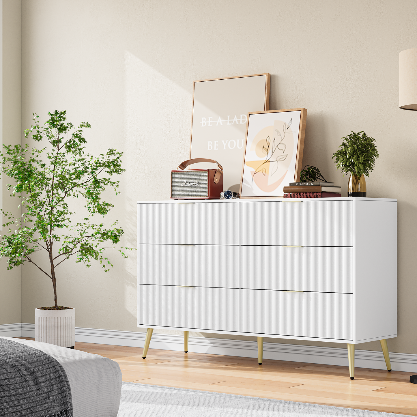 white Modern-6-Drawer for Living Room for Hallway Wide Chest of Drawers for Living Room