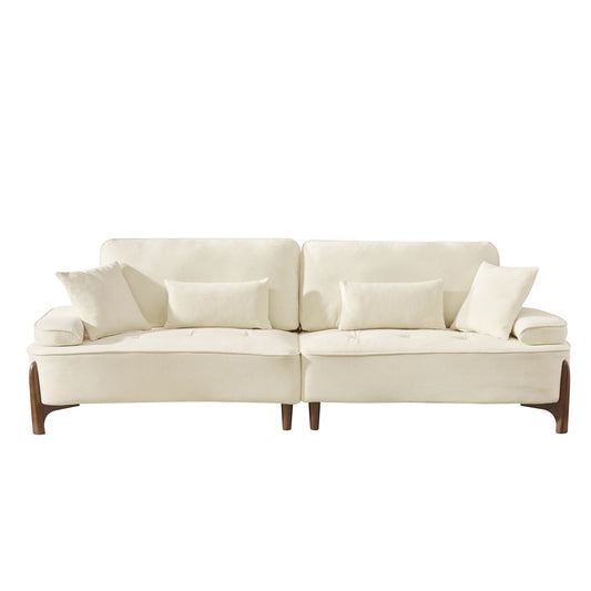 103 Inch Comfortable Deep Seated Sofa with Pillows in Beige Cloud Velvet Polyester for Bedroom, Living Room, Office