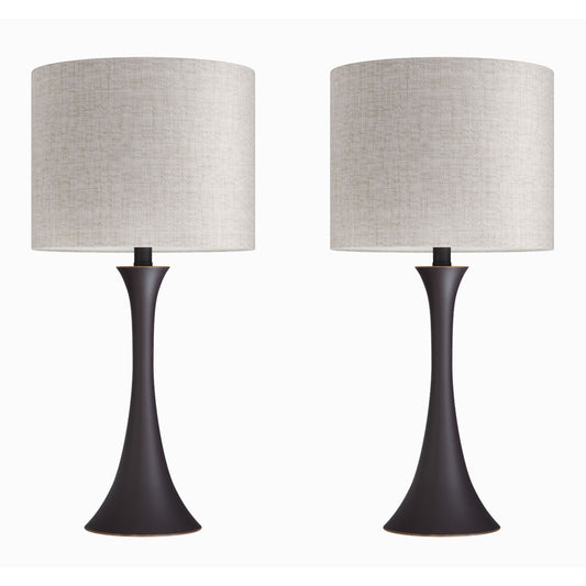 Lenuxe 24' Contemporary Metal Table Lamp in Oil Rubbed Bronze with Natural Linen Shade from Grandview Gallery by LumiSource - Set of 2