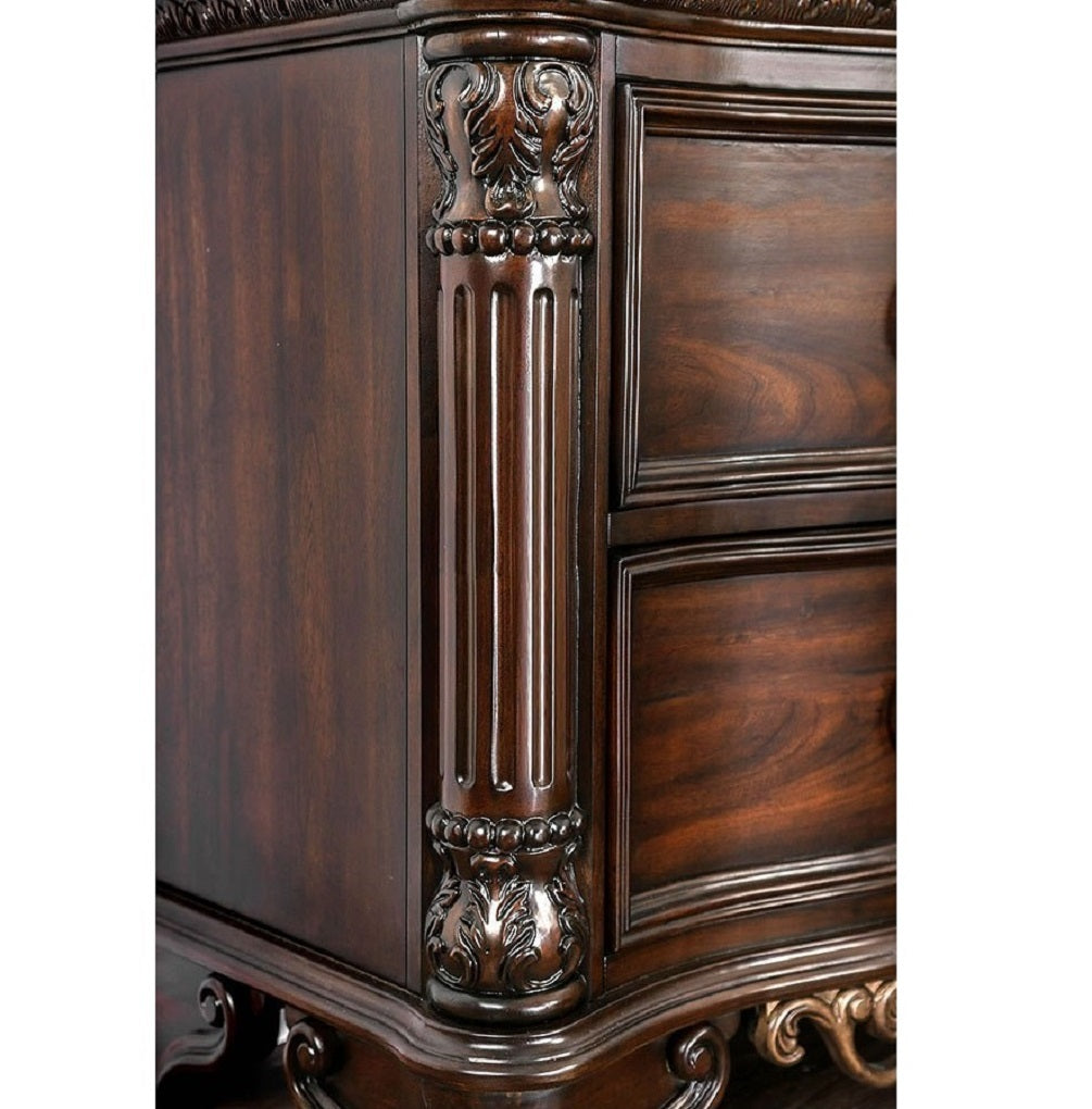 1pc Nightstand Only Traditional Brown Cherry Solid wood 2-Drawers Ball Bearing Metal Glides Brass Ring Pull Handles Bedroom Furniture