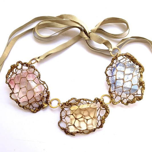 3 Pc Gold Mesh Pods Necklace in Pastels