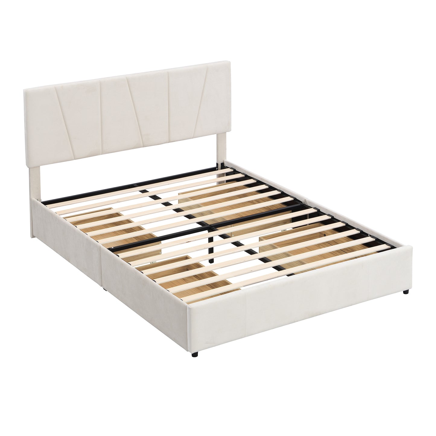 Queen Size Upholstery Platform Bed with Four Drawers on Two Sides, Adjustable Headboard, Beige(Old SKU: WF291774AAA)