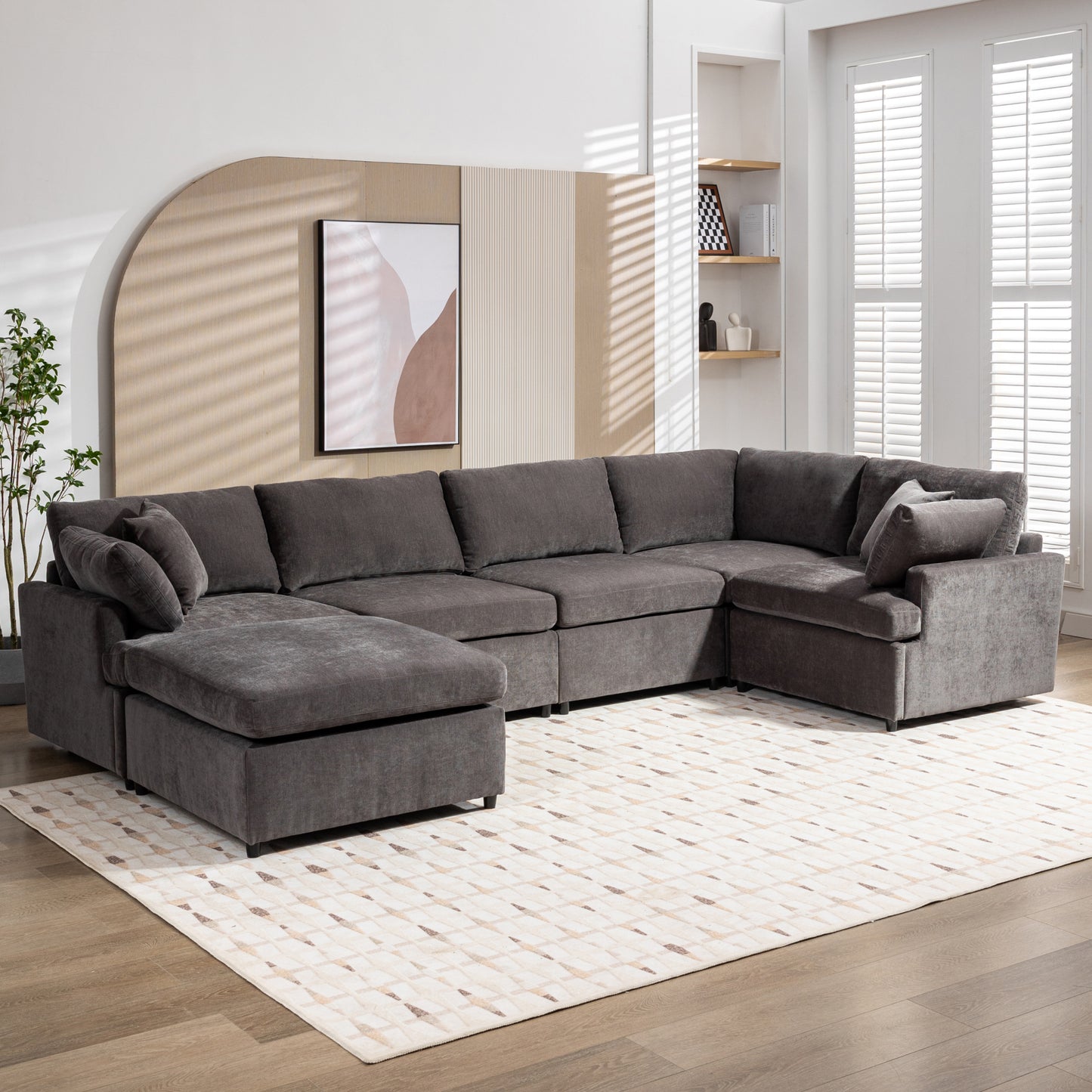 U_STYLE Modern Large U-Shape Sectional Sofa, with Removable Ottomans for Living Room (6-Seater)