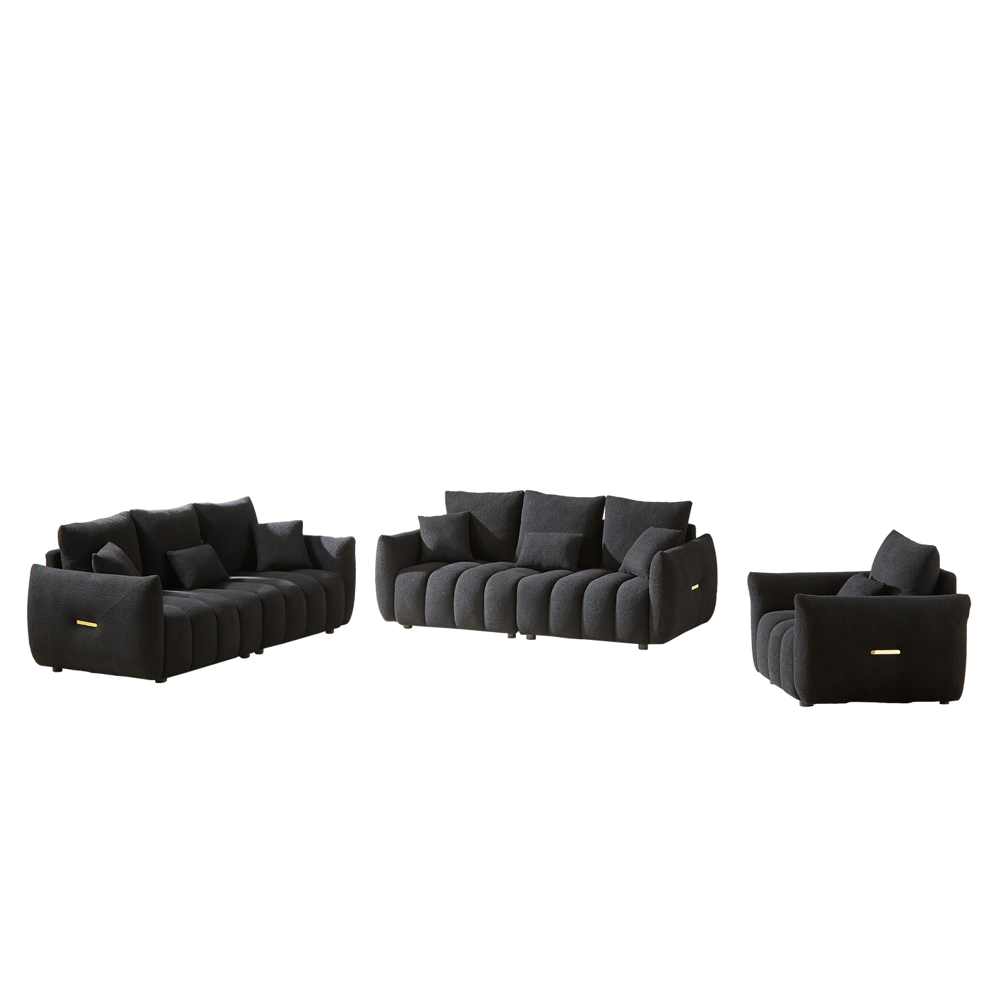 1 Seater + 3 Seater + 3 Seater,  Combo Sofa Modern Living Room Sofa, Teddy Sofa, Wooden Frame, 7 Cushions, Apartment Sofa Furniture