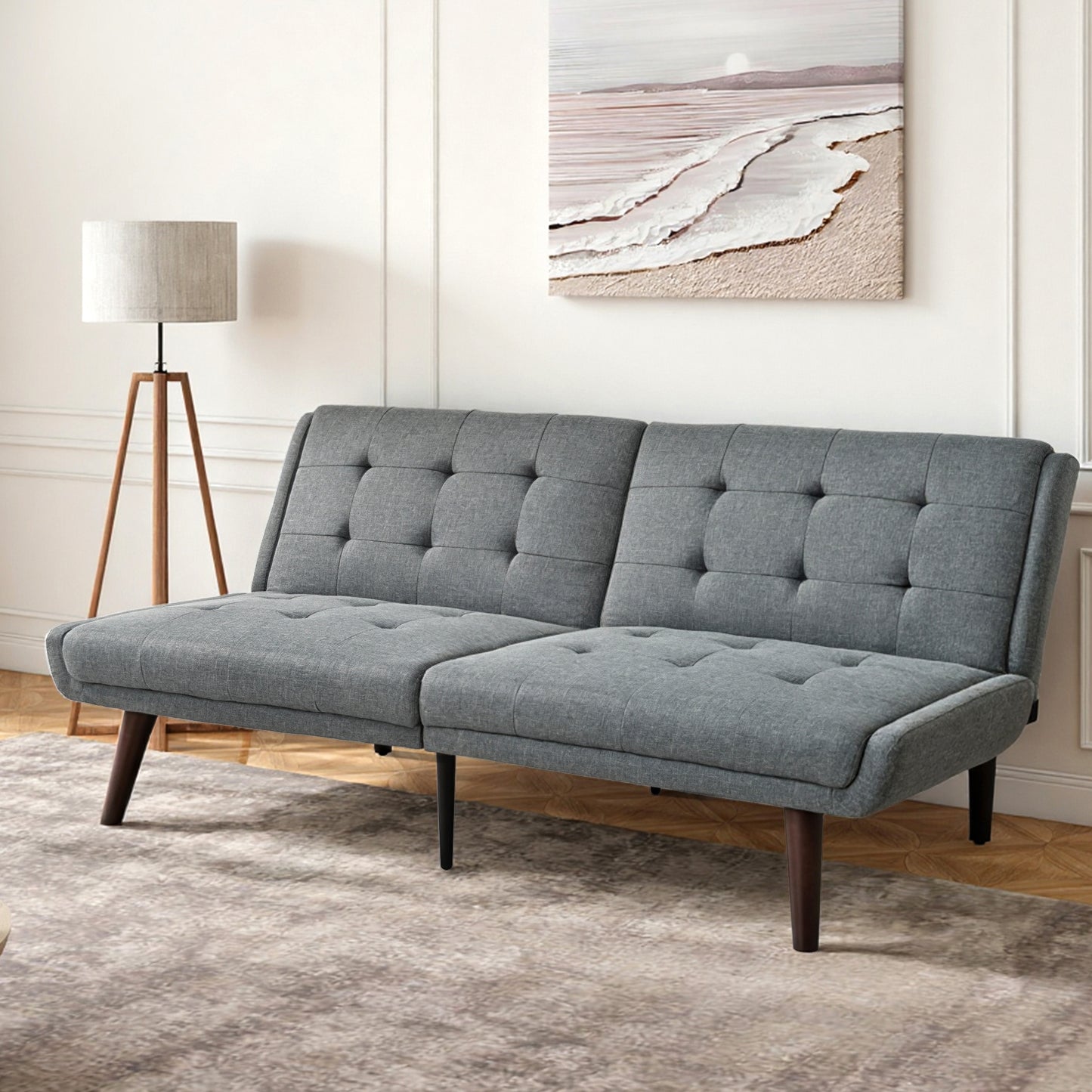Convertible Futon Sofa Bed, 63' Sleeper Couch with 5-Position Adjustable Backrest, Modern Loveseat for Small Spaces, Guest Bed & Living Room, Gray