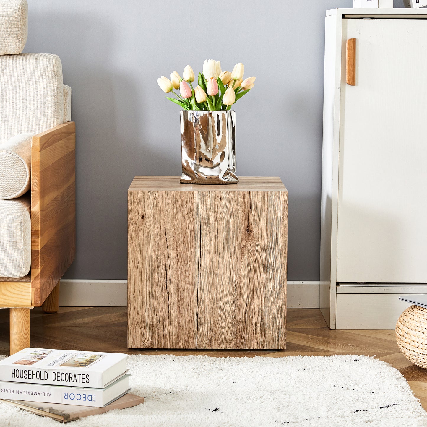 Elevate your living space with this modern MDF coffee table that showcases smooth, light wood color texture patterns. It is characterized by stylish design.