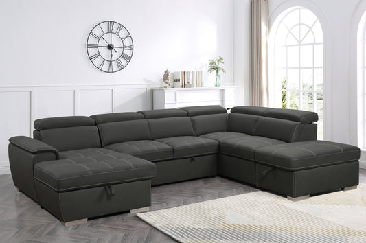 128'Sofa U Shaped Sectional Couch with Ottomans Reversible Modular Sofa 7 Seater Couch with Storage Seat,Living Room Furniture Sofa Sets with Adjustable Headrest, Grey
