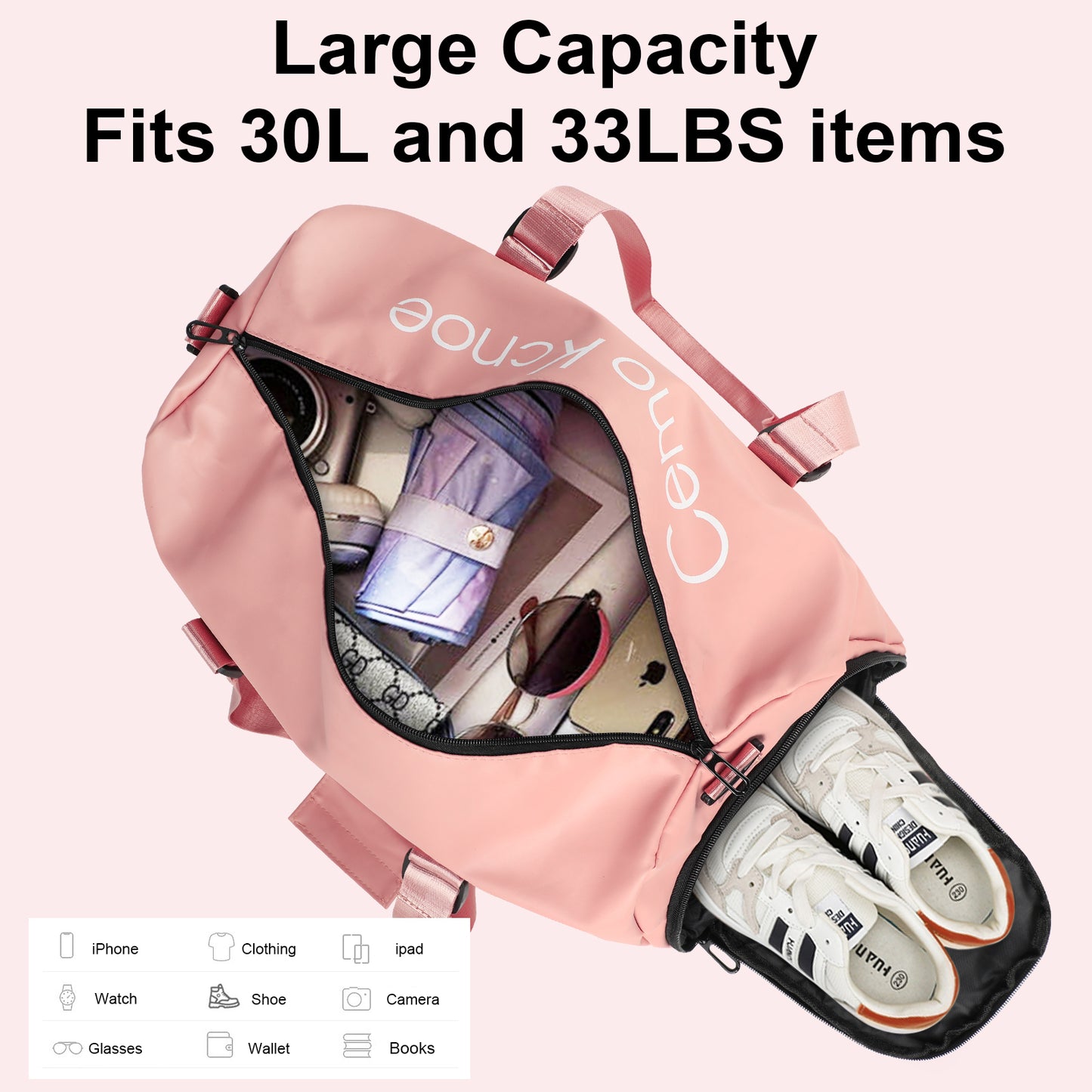 YSSOA Gym Bag, Waterproof Duffel Bag Shoes Compartment, Lightweight Carry
