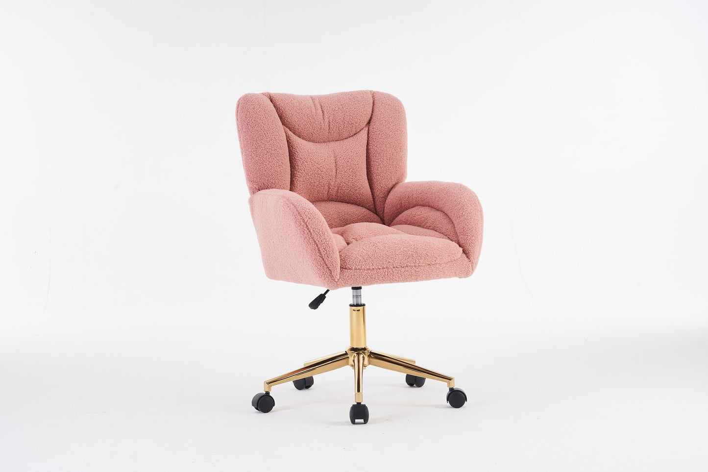 005-Teddy Fabric 360 Swivel Home Office Chair With Gold Metal Base And Universal Wheels,Pink