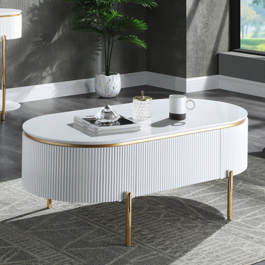 White High Gloss and Gold 1-Shelf Coffee Table