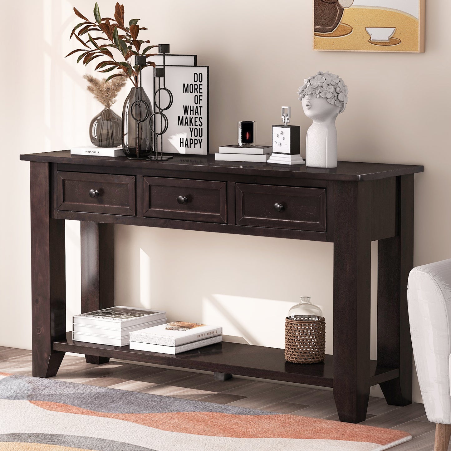 U_STYLE 55'' Modern Console Table Sofa Table for Living Room with 3 Drawers and 1 Shelf (As Same As WF299185AAP)