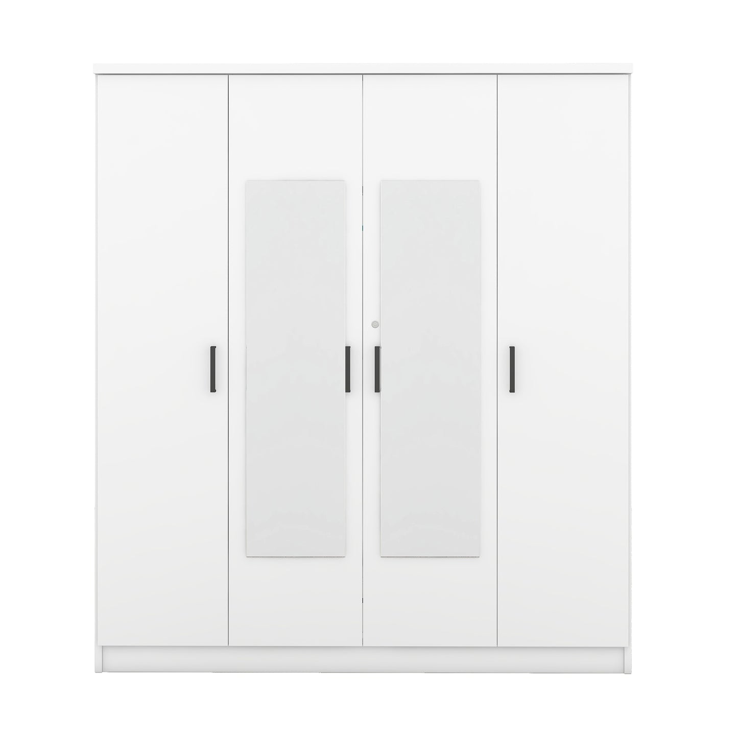 4-Door Mirror Wardrobe with shelves, White