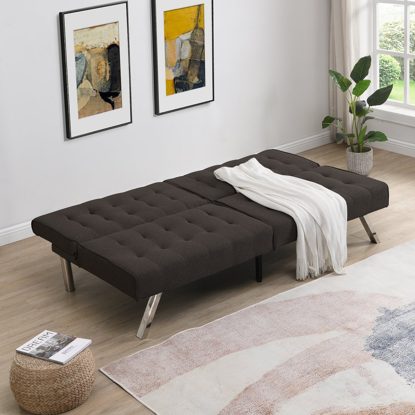 WOOD FRAME, STAINLESS LEG, FUTON, SOFA BED  Espresso