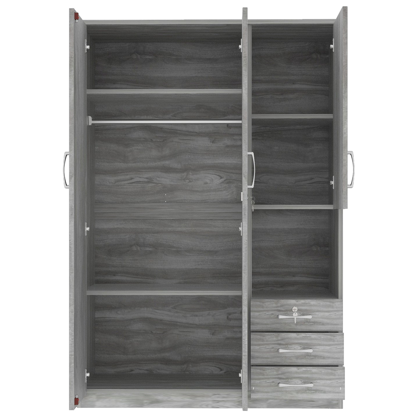 2-Doors Wooden Wardrobe Storage for Bedroom, with Shelves and 3 Drawers, Gray