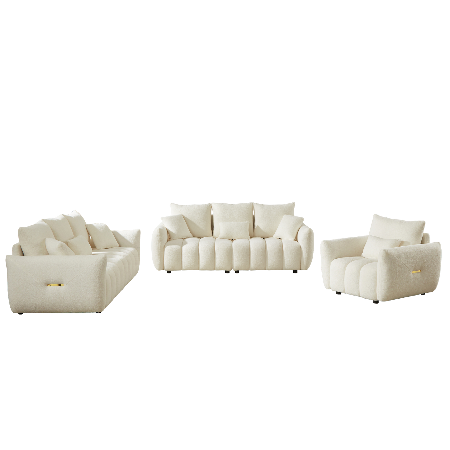 1 Seater + 3 Seater + 3 Seater,  Combo Sofa Modern Living Room Sofa, Teddy Sofa, Wooden Frame, 7 Cushions, Apartment Sofa Furniture