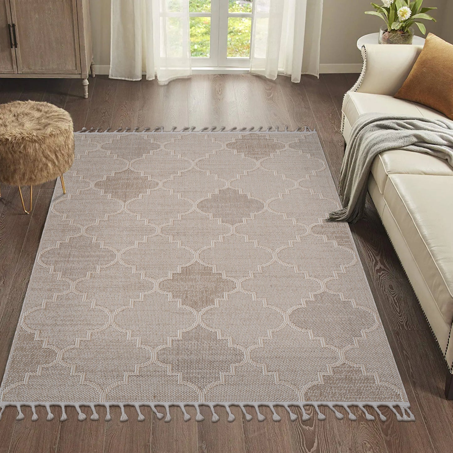 NAAR Guros Collection 8X10 Cream /Trellis Indoor/Outdoor Area Rug