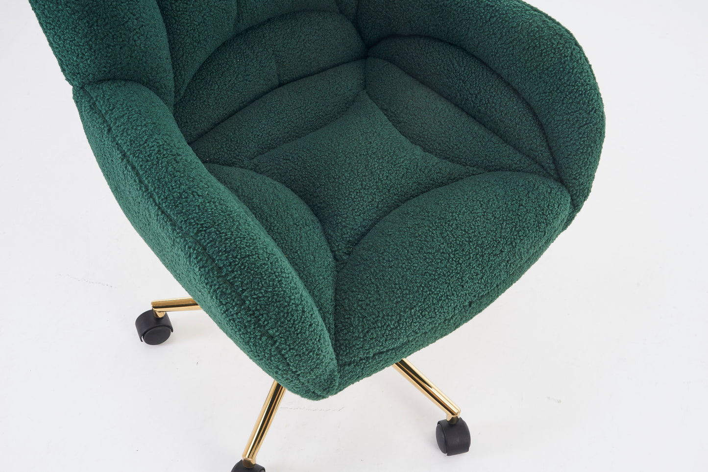 005-Teddy Fabric 360 Swivel Home Office Chair With Gold Metal Base And Universal Wheels,Green