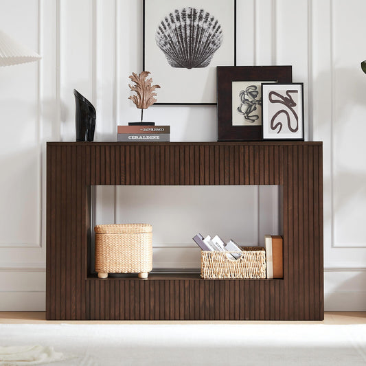 55' Modern Slatted Console Table, Narrow Entryway Table for Living Room or Hallway