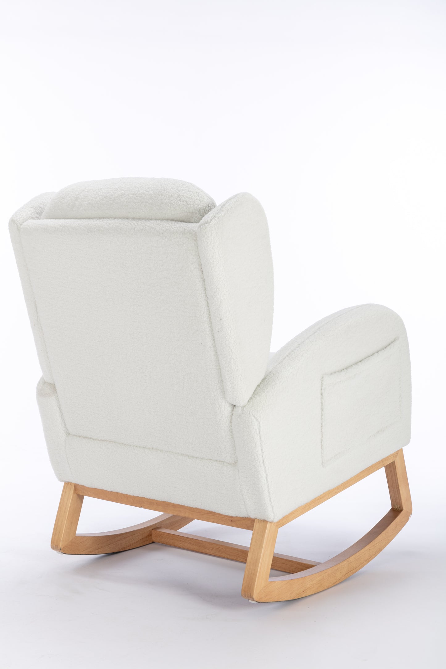 049-Teddy Fabric Rocking Chair With Packet Wood Legs,Ivory