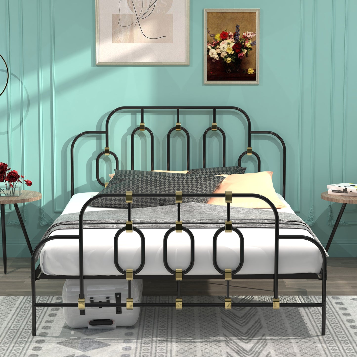 Ola Metal Bed, Black with Gold Detail, Full