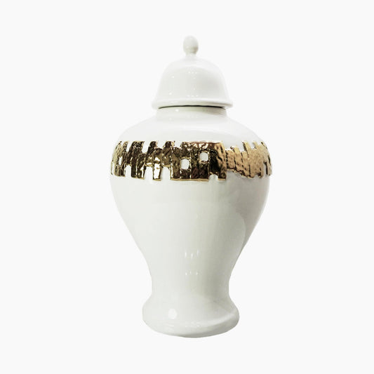 White Ginger Jar with Gold Ornament