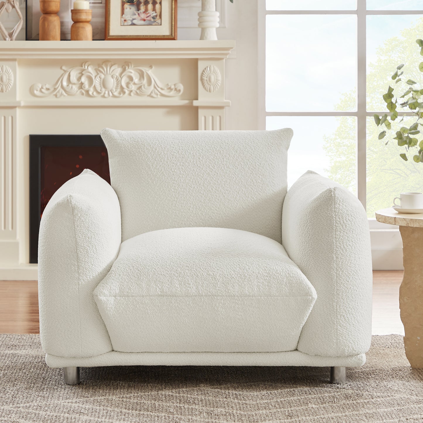 Sherpa Accent Chair Single Sofa 42"W Accent Chair for Bedroom Living room Apartment, White