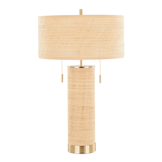 Cylinder Rattan 29' Contemporary Rattan Table Lamp in Royal Gold and Natural Rattan from Grandview Gallery by LumiSource