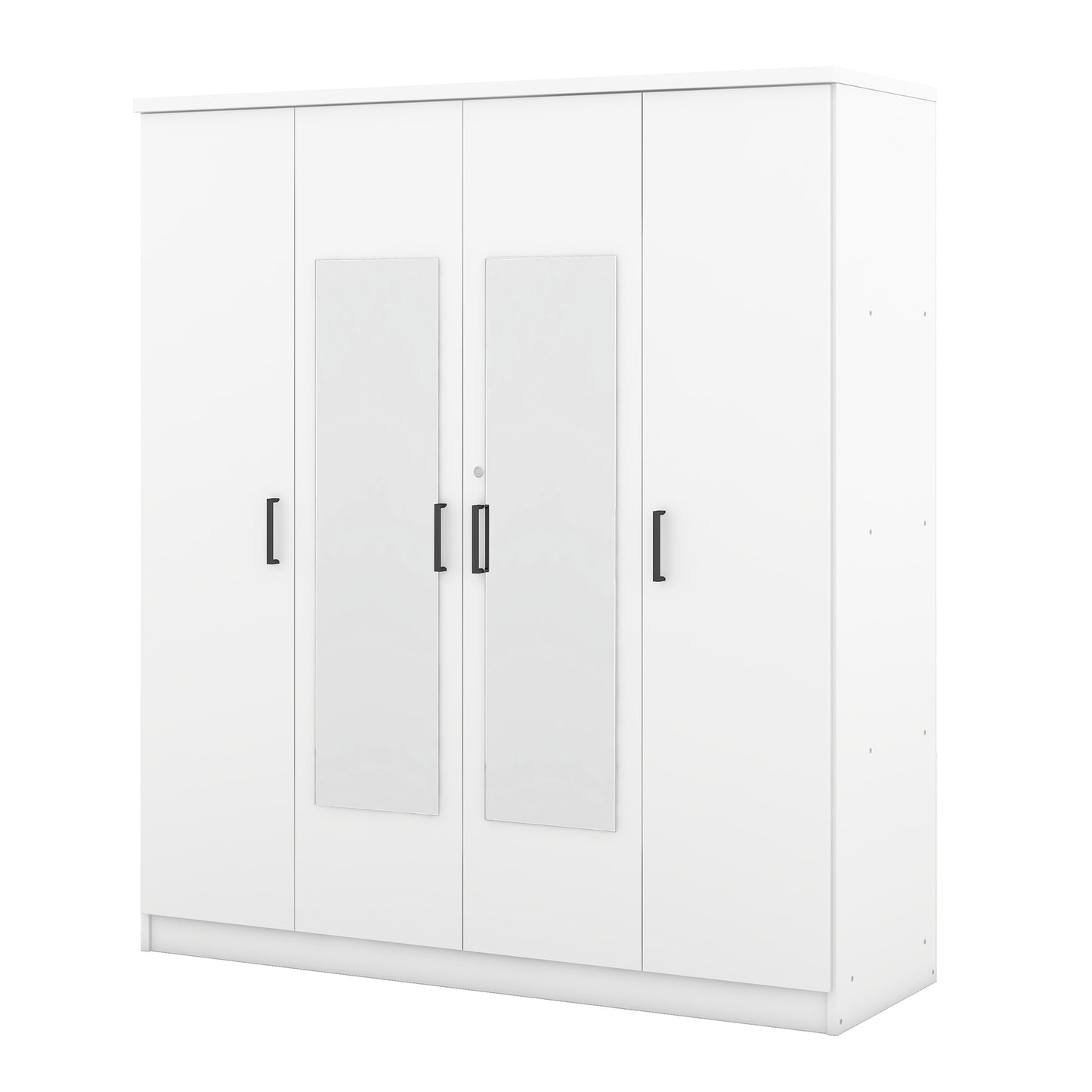 4-Door Mirror Wardrobe with shelves, White