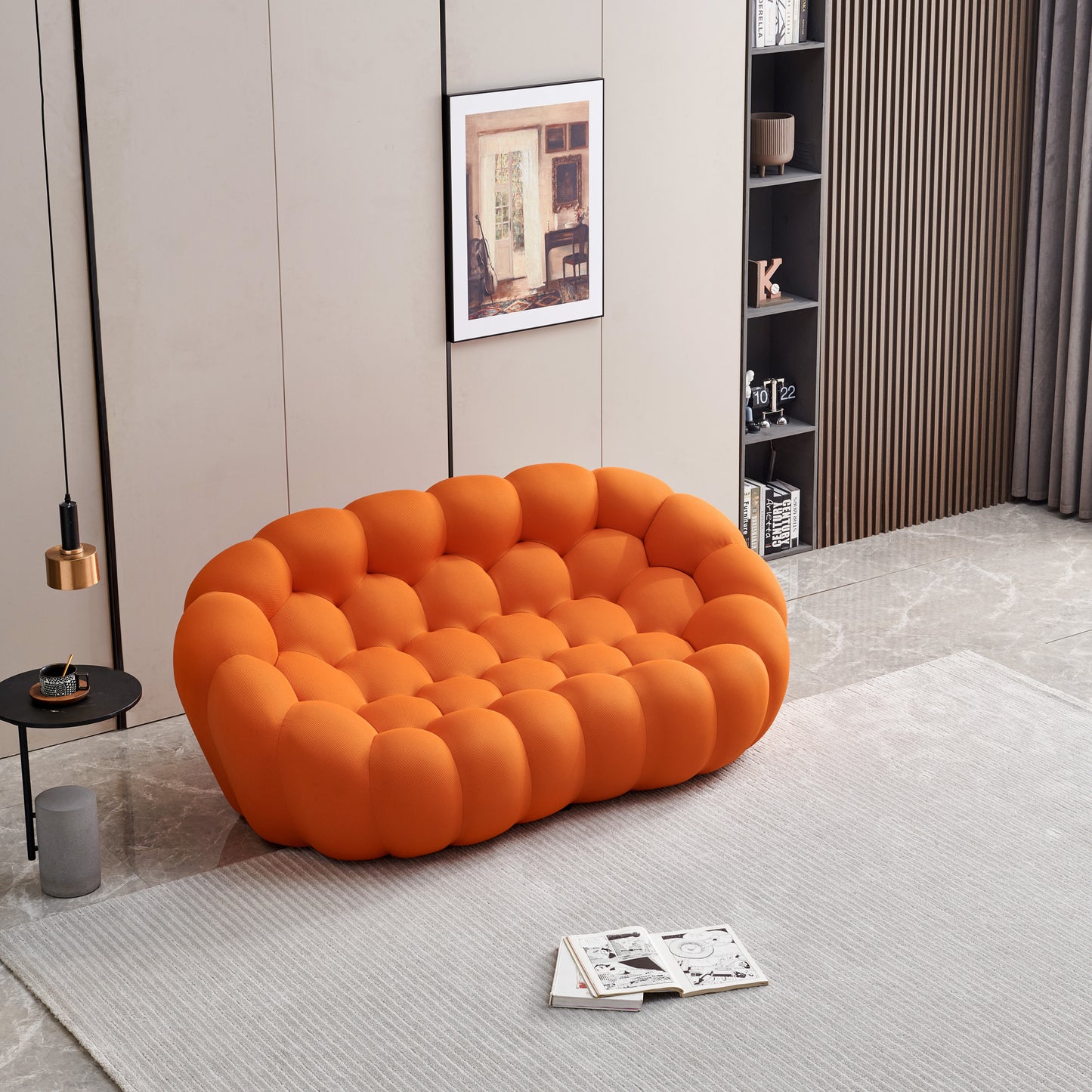 Styling foam whit mesh fabricleisure sofa,Floor oft,modern armless recliner with back,suitable for living room, apartment, bedroom and office.(Orange)